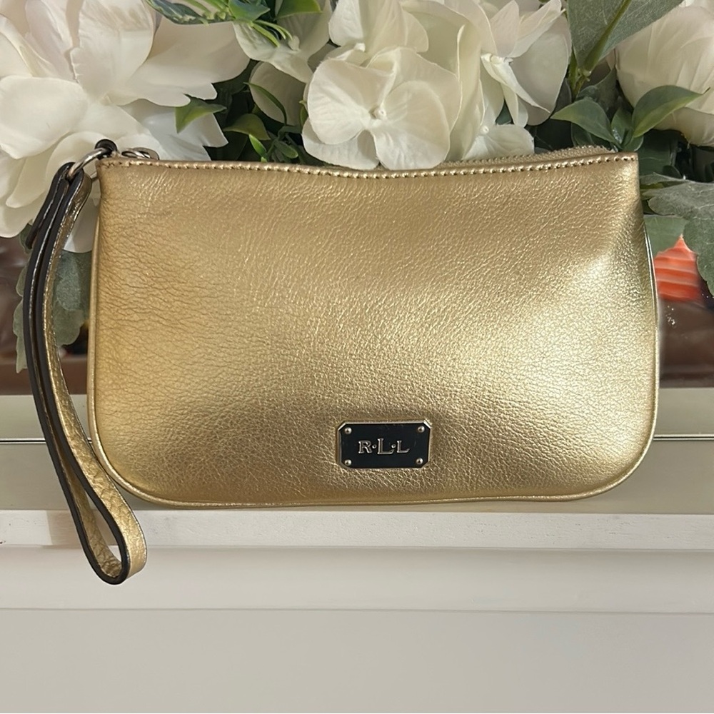 Luxurious Ralph Lauren Gold Wristlet Clutch fits iPhone